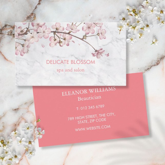 Elegant Modern Skör Blomning Marmor Visitkort (Chic Modern Delicate Blossom Marble Business Card)