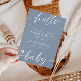 Elegant modern skrift dammig blå baby shower inbjudningar