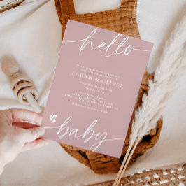 Elegant modern skrift dammig rosa baby shower inbjudningar