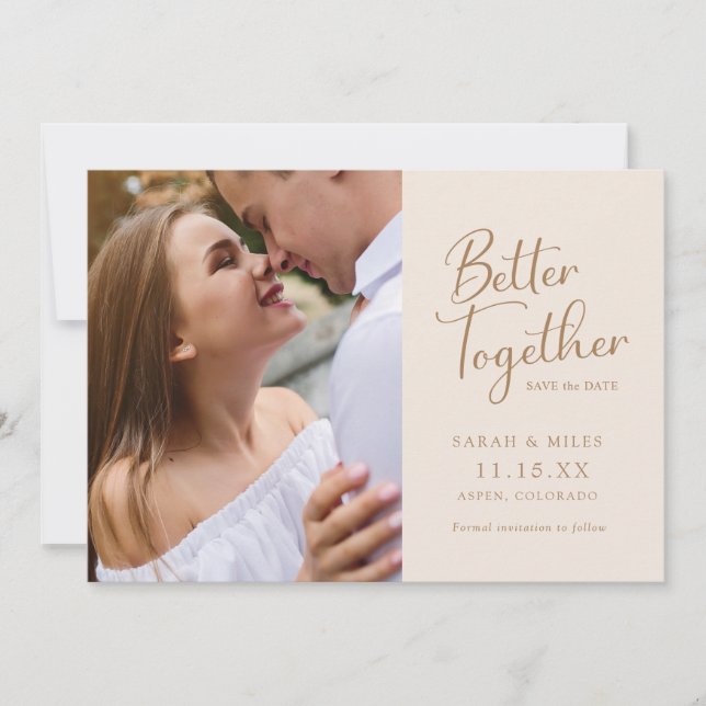 Elegant Modern Skrift Foto Bröllop Spara Datumet (Framsida)