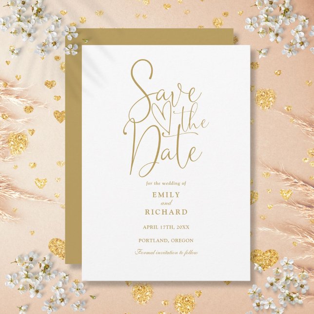 Elegant Modern Skriftstil Guld Bröllop Spara Datumet (Elegant Modern Script Gold Wedding Save The Date)