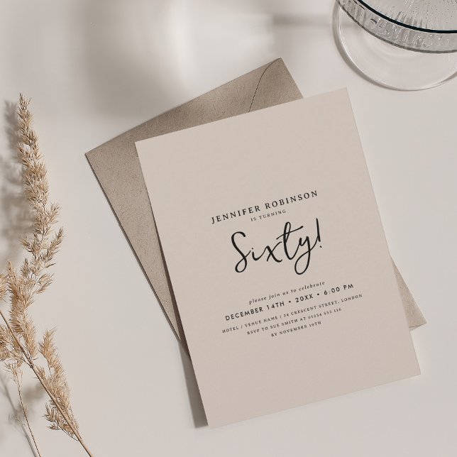 Elegant Modern skript 60:e födelsedagschampagne Inbjudningar (Elegant Modern Script 60th Birthday Champagne Invitation)