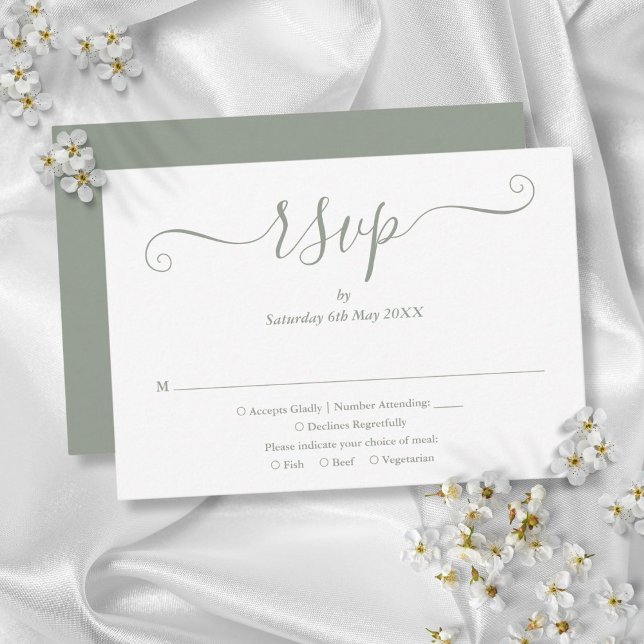 Elegant Modern Skript Bröllop i Sälggrönt OSA Kort (Elegant Modern Script Sage Green Wedding RSVP Card)