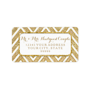 Elegant Modern skript Guld Glitter Chevron Mönster Adressetikett