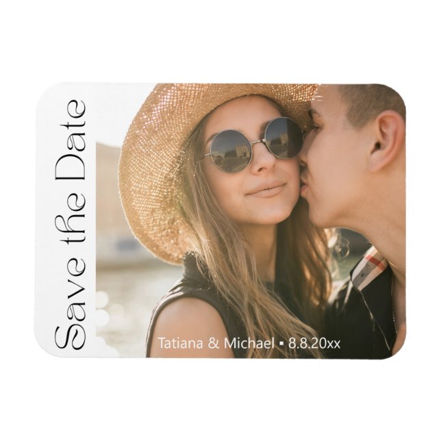 elegant modern skript minimal foto spara datum  magnet (Horisontell)