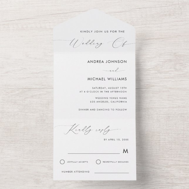 Elegant Modern skript - minimalistisk vit Bröllop (Insida)