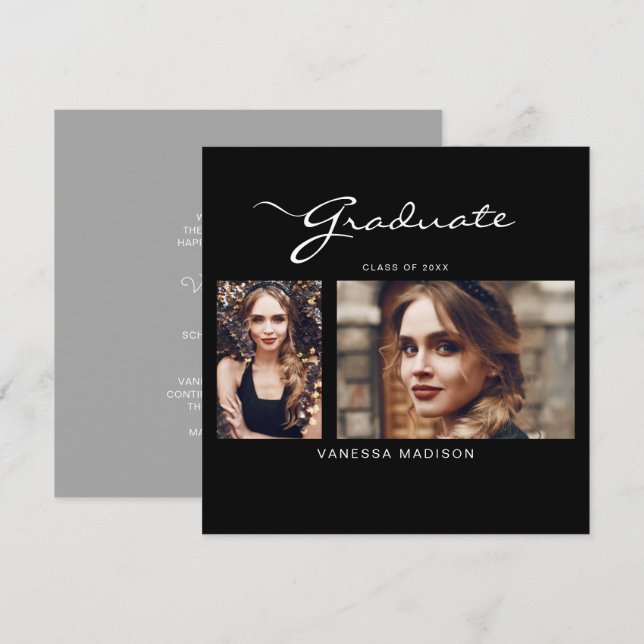 Elegant Modern skript - minimalt | 2 Foto Studente Meddelande (Fram/baksida)