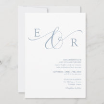 Elegant modern skript monogram dammig blå bröllop