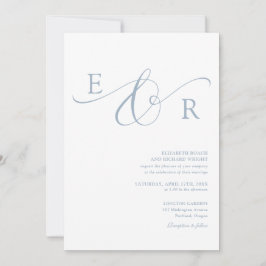 Elegant modern skript monogram dammig blå bröllop inbjudningar