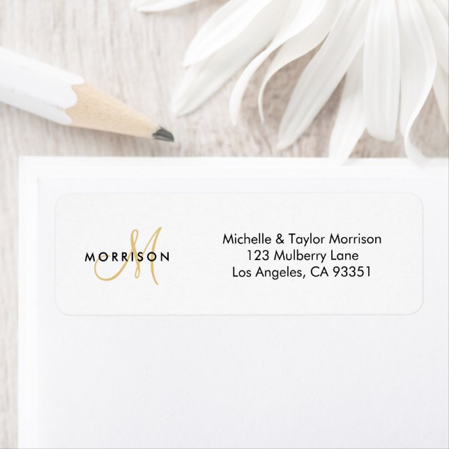 Elegant modern skript monogram guld returadress etikett (Insitu)