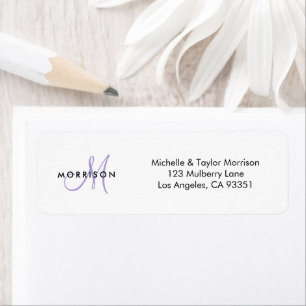 Elegant Modern Skript Monogram Lavendel Adress Returadress Etikett