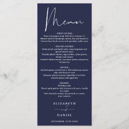 Elegant modern skript Navy Blue bröllopsmiddag Meny