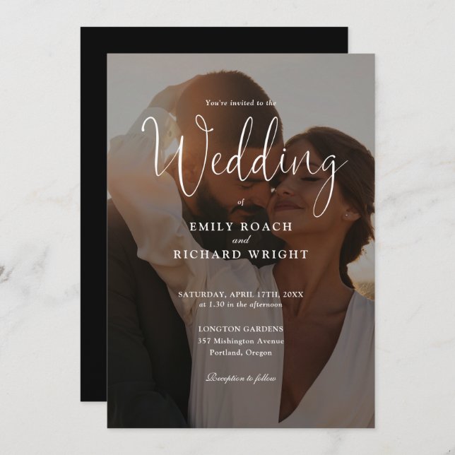 Elegant Modern skript QR-kodfoto Bröllop Inbjudningar (Fram/baksida)