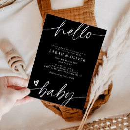 Elegant modern skript svart-vit baby shower inbjudningar