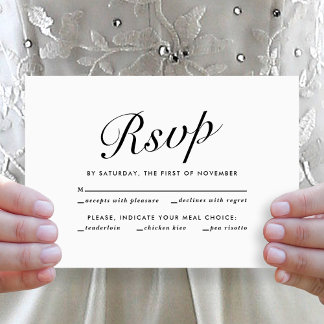 Elegant Modern Skript Svart Vitt Middagsval RSVP Julkort
