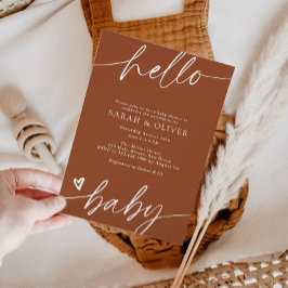 Elegant modern skript terrakotta baby shower inbjudningar