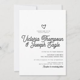 Elegant Modern Skript Virvlande Svart Vitt Bröllop Inbjudningar