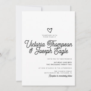 Elegant Modern Skript Virvlande Svart Vitt Bröllop Inbjudningar