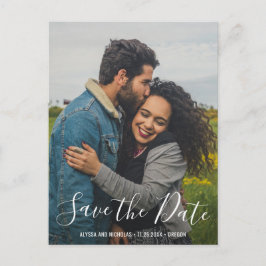 Elegant modern skrivstil Foto Bröllop Spara datum Meddelande Vykort