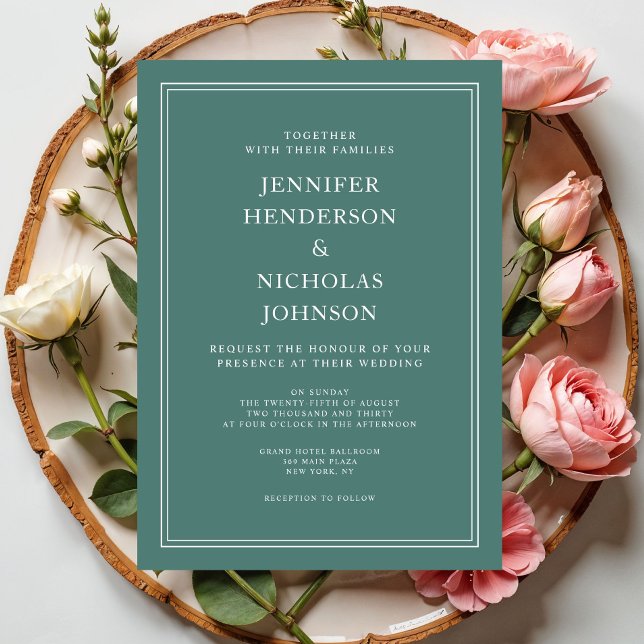 Elegant Modern Smaragdgrön Bröllop  Inbjudningar (Elegant Modern Emerald Green Wedding Invitation)