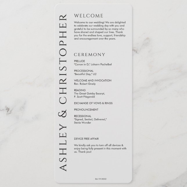 Elegant Modern Smoke Black Bröllop Program (Framsida)