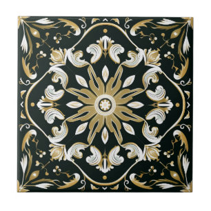Elegant Modern Snyggt Blommigt Black Kakelplatta