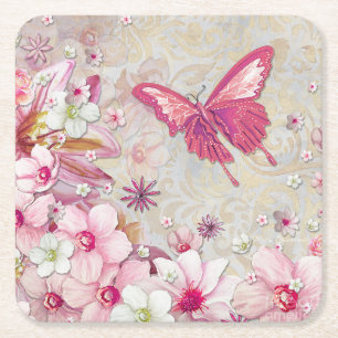 Elegant Modern Snyggt Butterfly Underlägg Papper Kvadrat