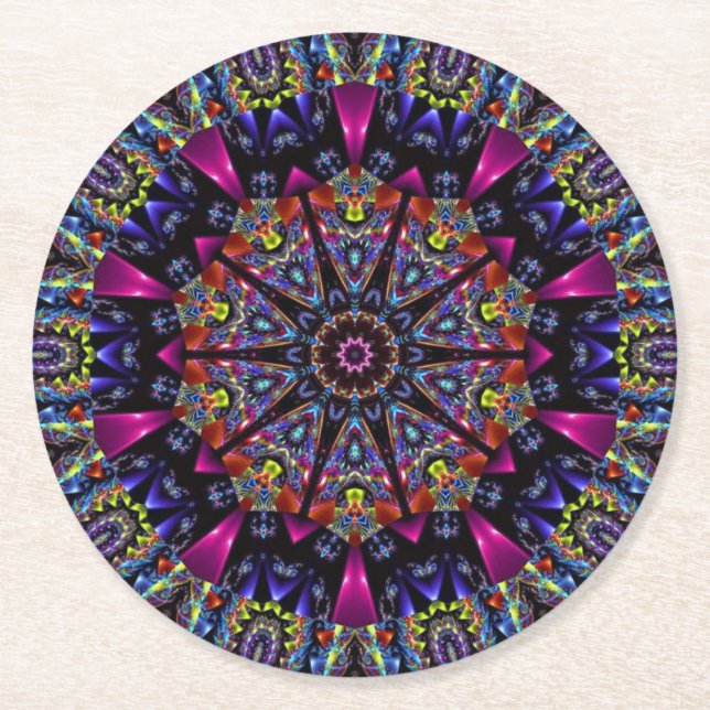 Elegant Modern Snyggt Kaleidoskop Underlägg Papper Rund (Framsidan)