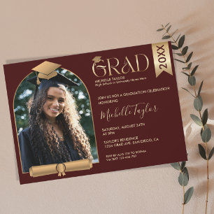 Elegant Modern Snyggt Photo Burgundy Studenten Inbjudningar