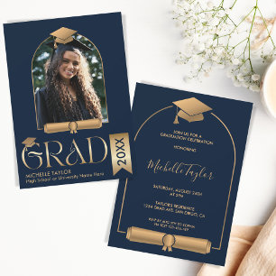 Elegant Modern Snyggt Photo Guld Studenten Hat Inbjudningar