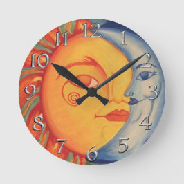 Elegant Modern Sol Stone Gult Blå himmel Rund Klocka