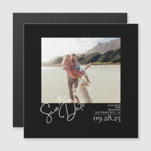 Elegant Modern Solid Black Spara datumfoto Magnetisk Inbjudningskort