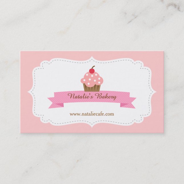 Elegant, Modern, Söt Rosa Cupcake, Bageri Visitkort (Framsida)