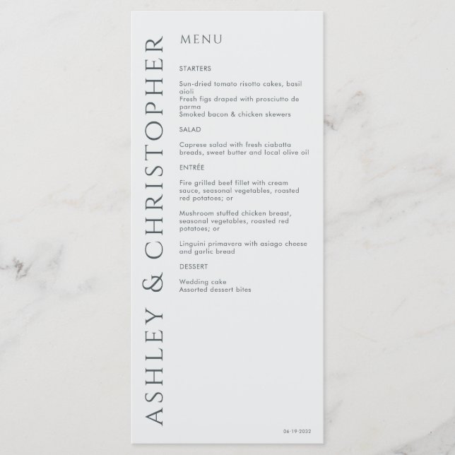 Elegant Modern Space Grått Bröllop Meny (Framsida)