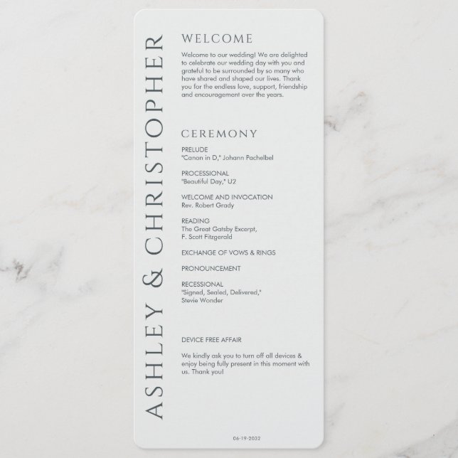 Elegant Modern Space Grått Bröllop Program (Framsida)