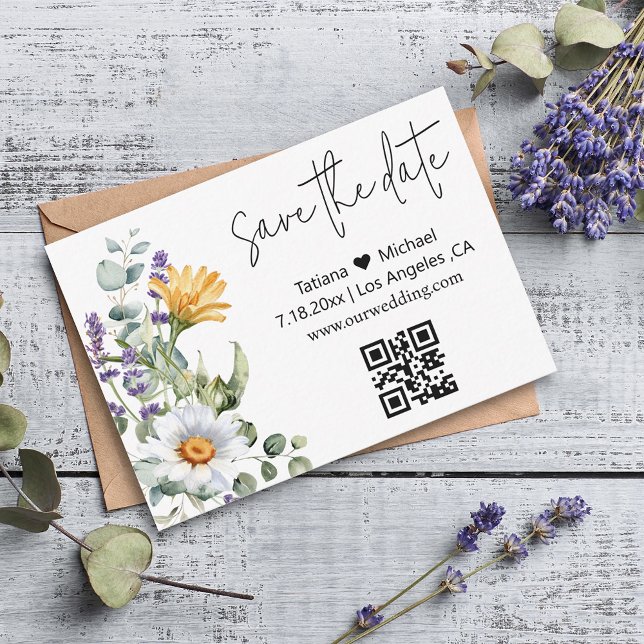 elegant modern spara datum qr-kod vildblommor  anteckningskort (Skapare uppladdad)