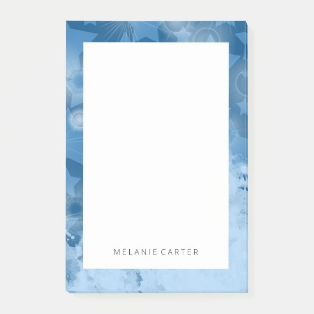 Elegant Modern Stars mönster Classic Blue Namn Post-it Block (Framsida)