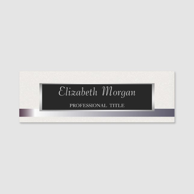Elegant modern stil, silverram, glitter bokeh namnbricka (Framsida)