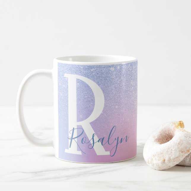 Elegant modern stilfull ombre blå glitter regnbåge kaffemugg (Med munk)
