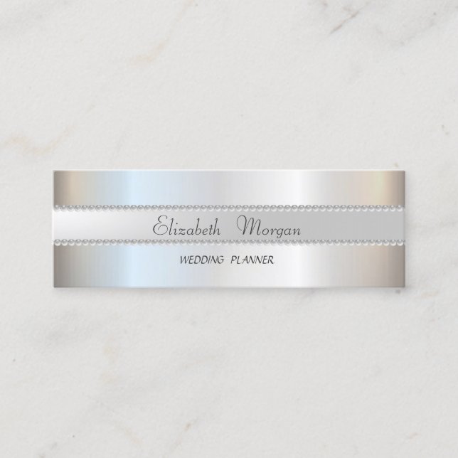 Elegant Modern Stilren Silver, Pärlor Mini Visitkort (Framsida)