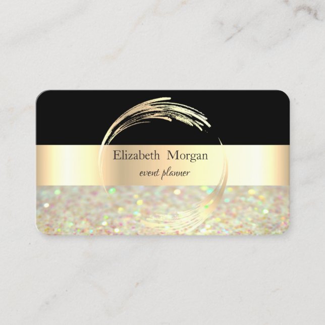 Elegant Modern Stripe Black,Glitter Bokeh Visitkort (Framsida)