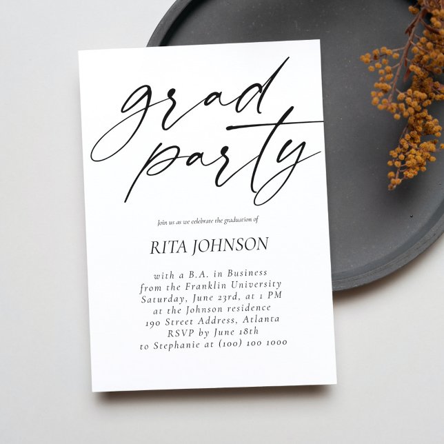 Elegant Modern Studentfest med minimal skript Inbjudningar (Elegant Modern Script Minimalist Graduation Party Invitation)