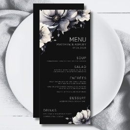 Elegant Modern Svart Blommig Bröllop Meny