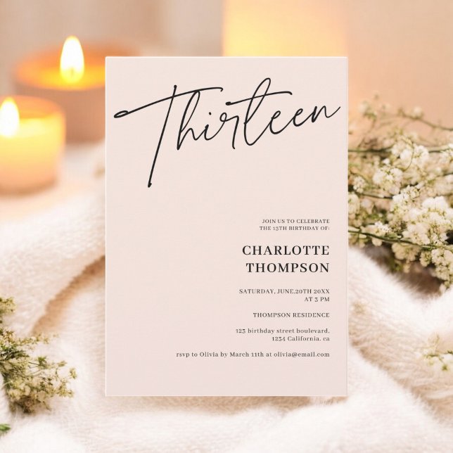 Elegant - modern svart  foto Tretton Inbjudningar (Elegant simple modern black blush photo Thirteen Invitation)