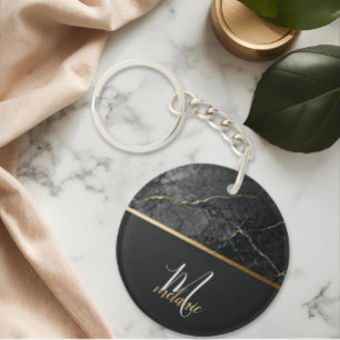 Elegant modern svart grå marmor guld monogram