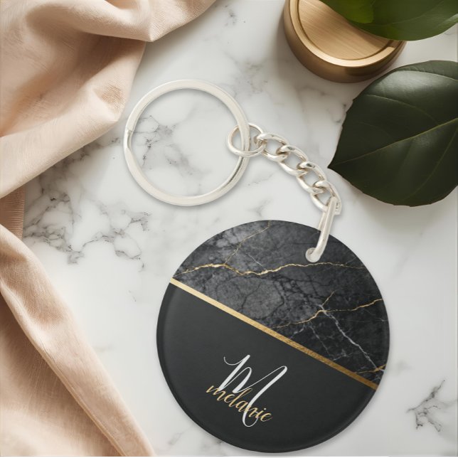 Elegant modern svart grå marmor guld monogram (Skapare uppladdad)