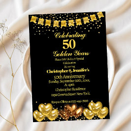 Elegant Modern Svart&Guld 50-års Bröllopsjubileum Inbjudningar
