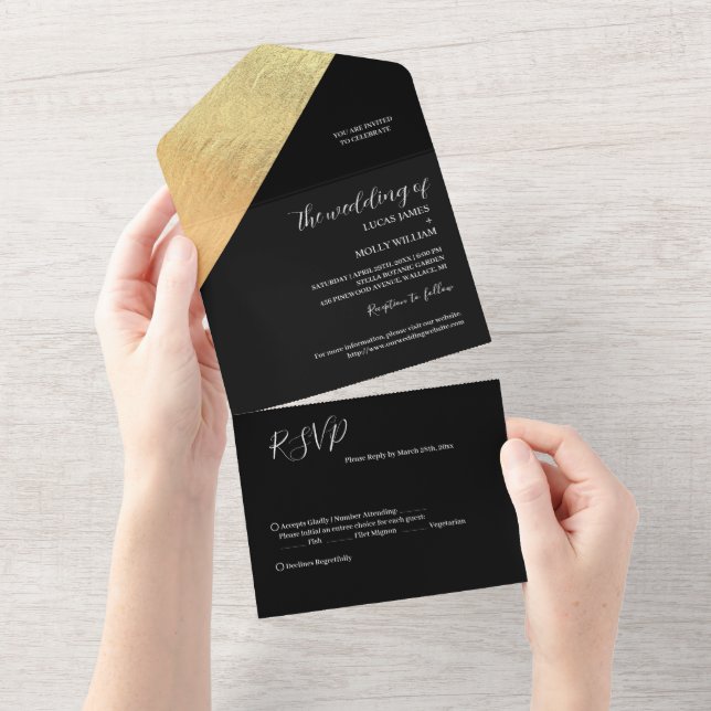 Elegant Modern Svart & Guld Folie Bröllop (Avrivbar del)