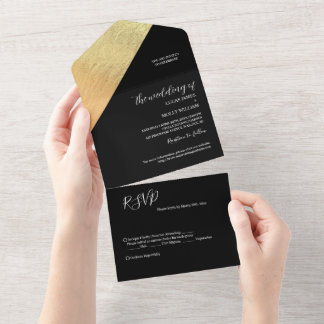 Elegant Modern Svart & Guld Folie Bröllop
