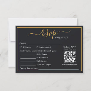 Elegant Modern Svart & Guld Kant QR-kod RSVP OSA Kort